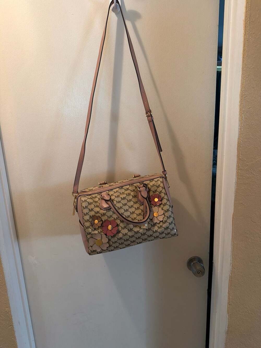 Michael Kors Mercer Floral Applique Medium Duffle Bag in Signature Canvas
